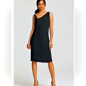 Eileen Fisher Black 100% Silk Georgette Crepe Mesh Strap Sleeveless Sheath Dress